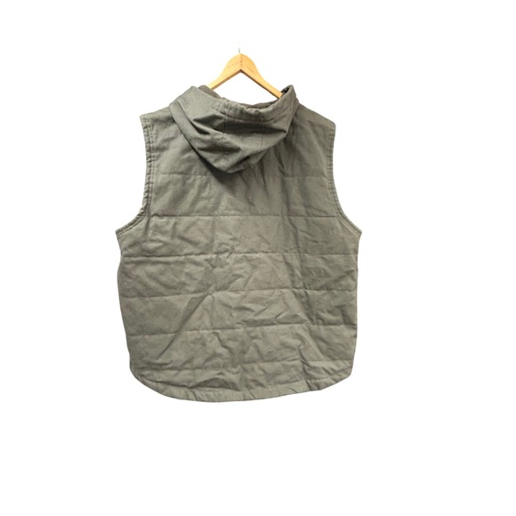 Wrangler Workwear Hooded Vest Mens 2XL Olive Green Puffer Quilted Lined Canvas - Picture 2 of 8